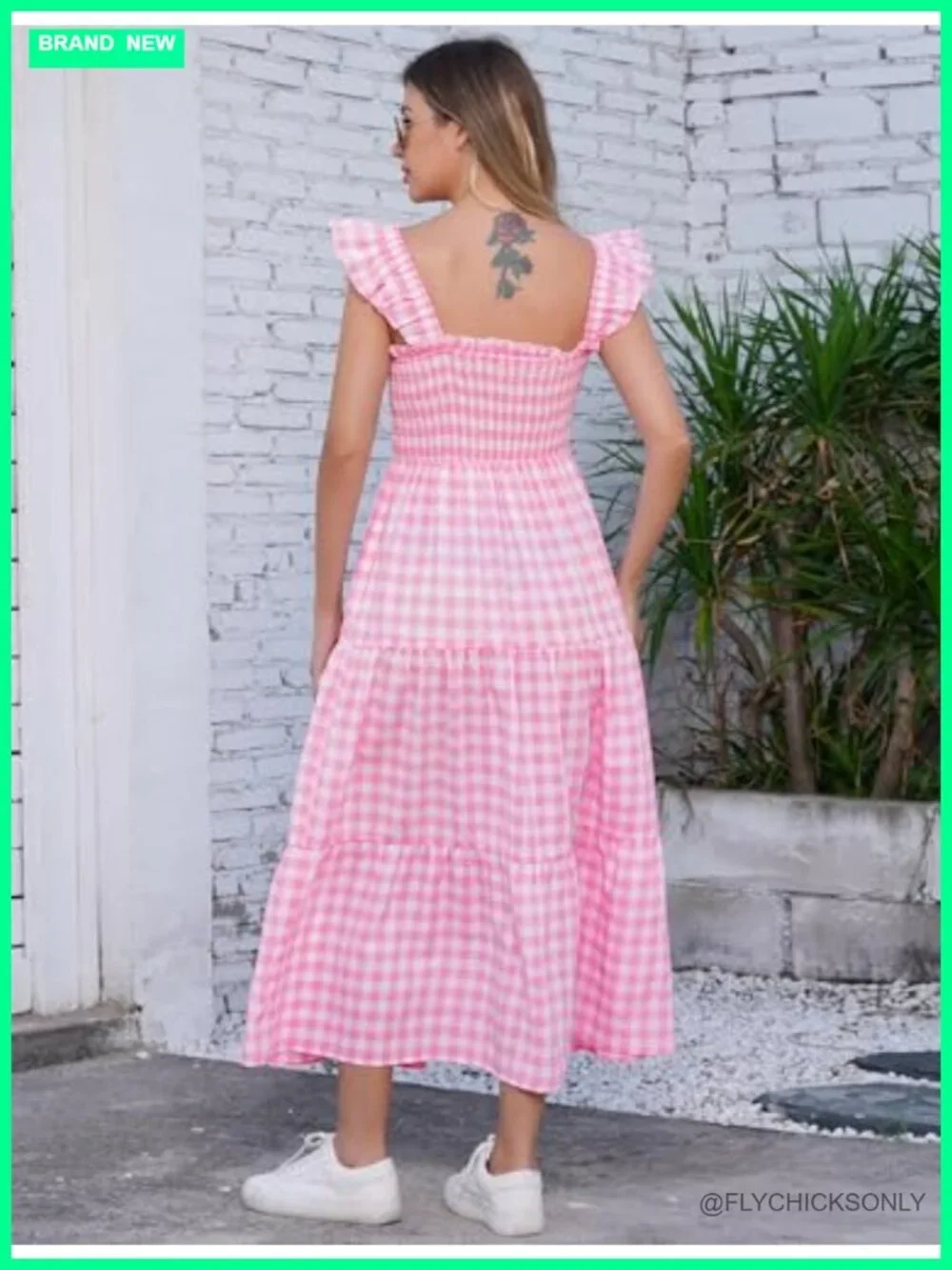 Mommy and Me Plaid Midi Dress Square Neck Ruffle Flowy Matching Outfits